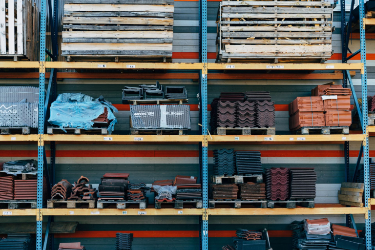  Construction materials on shelves 